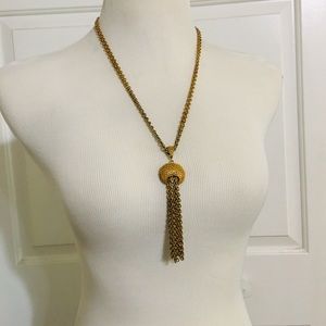 Vintage Gold Double Chain w Pendant and Tassel